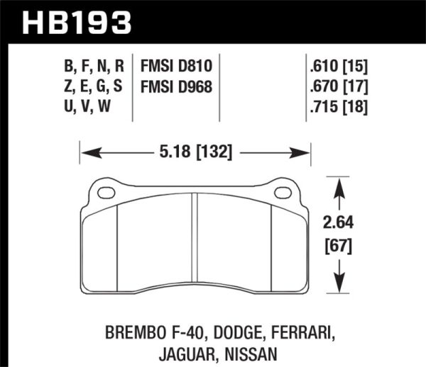 Hawk Dodge   Ferrari  Front & Rear   Ferrari   Jaguar   Nissan Front DTC-70 Race Brake Pads Online now