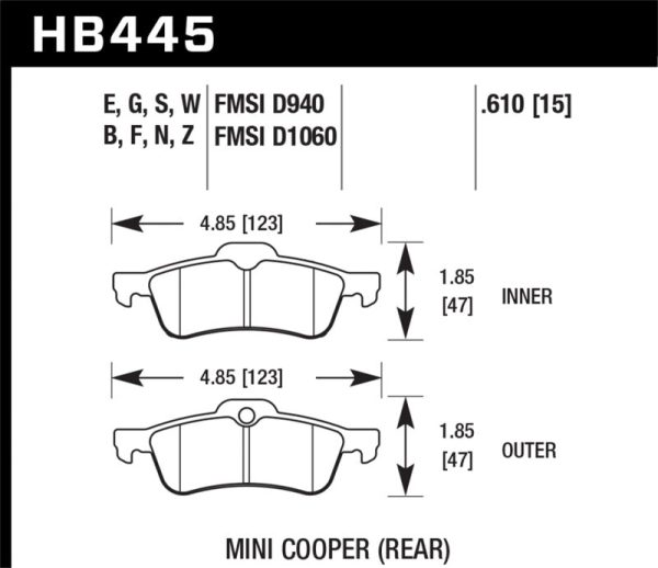 Hawk 02-06 Mini Cooper   Cooper S HPS Street Rear Brake Pads Hot on Sale