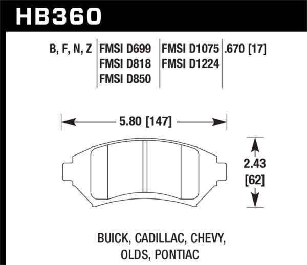 Hawk 97-08 Pontiac Grand Prix   00-05 Chevrolet Monte Carlo LS SS HPS 5.0 Street Front Brake Pads on Sale