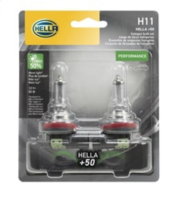 Hella H11 12V 55W PGJ19-2 T4 +50 Performance Halogen Bulb - Pair For Sale